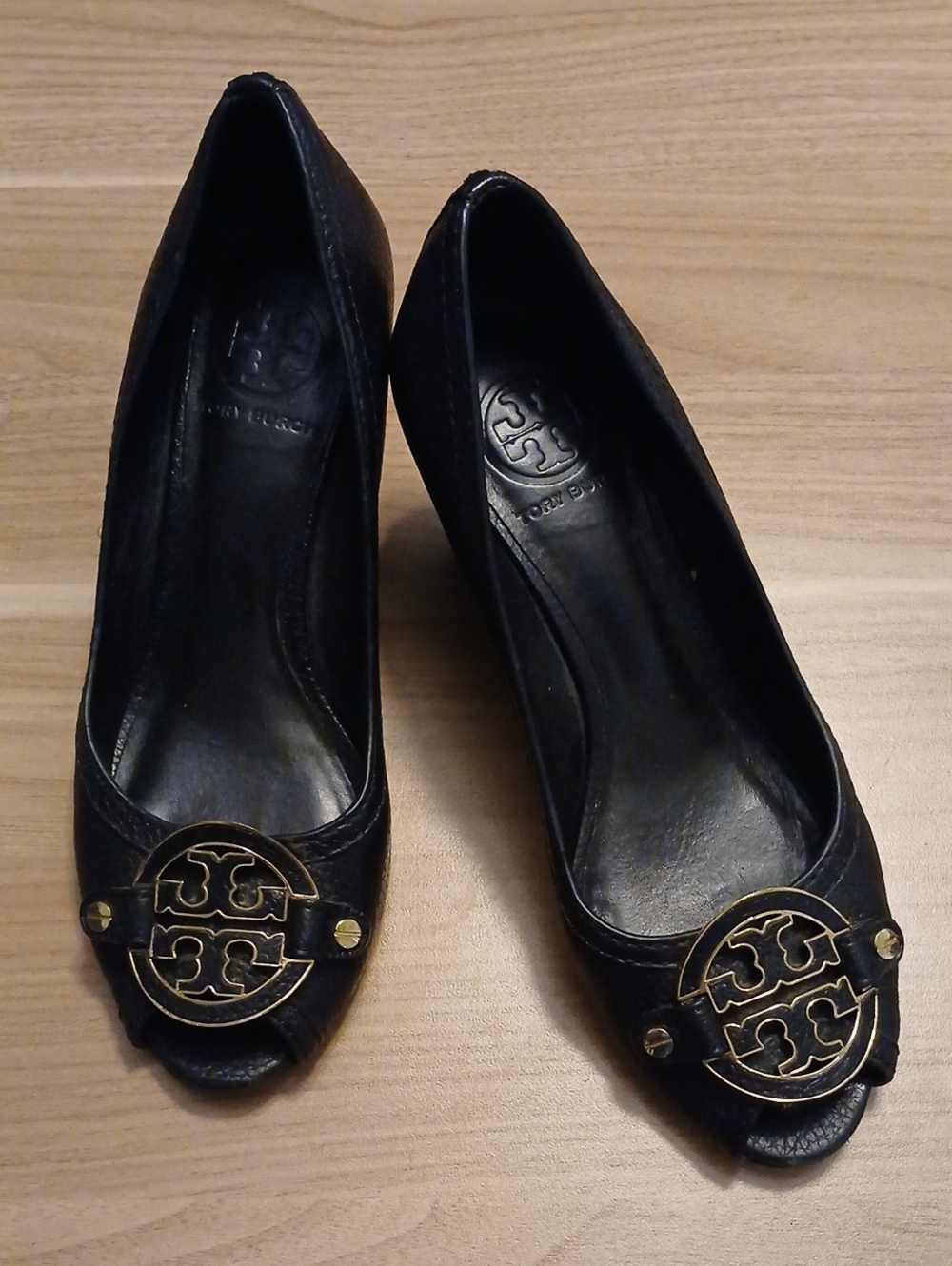 Tory Burch (Copycat Version) Black  Peep-Toe Wedges in Size 7.5M